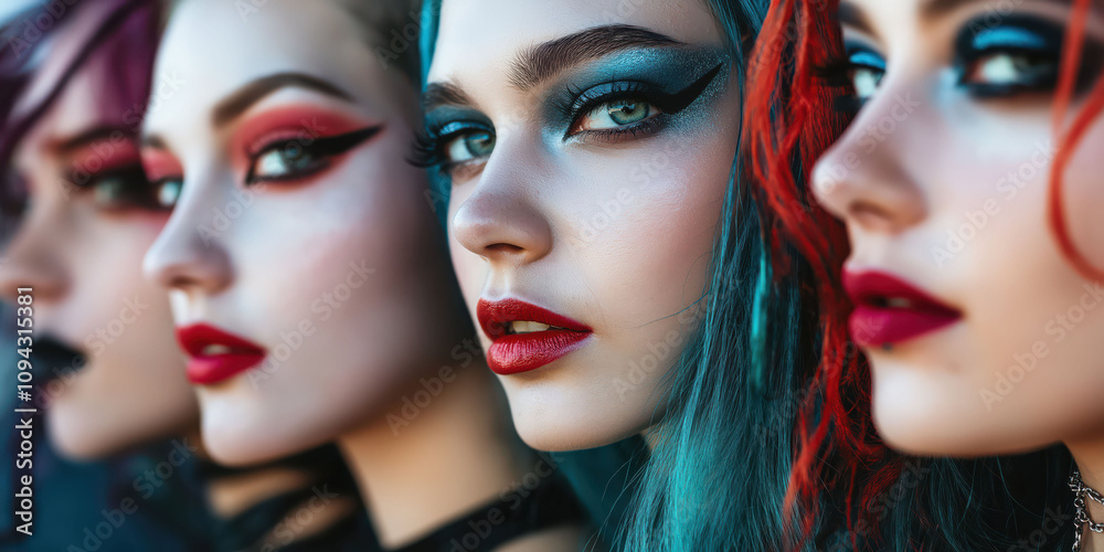 Fototapeta premium Vibrant makeup and bold fashion with intense eyeshadow and colorful hair