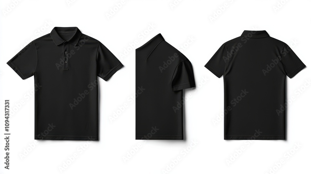 Black Polo Shirt Mockup Shows Front Side View And Back Black Polo Shirt Mockup Shows Front Side View And Back