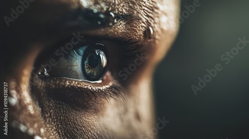 A single tear on a weathered face, Symbolizing personal struggle and emotional pain, minimalistic composition