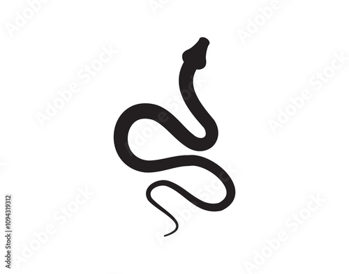 Black silhouette snake icon. Isolated snake symbol on white background. Abstract snake sign