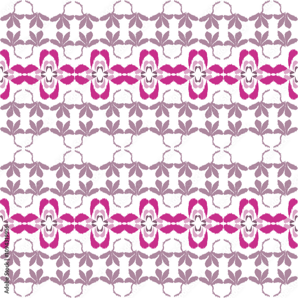 Pink and purple design embroidery, motif ethnic ikat seamless textile illustration, print striped ornament, pattern, design for wrapping, silk, scarf, clothing, background, textile, carpets, curtains. Pink and purple design embroidery, motif ethnic ikat seamless textile illustration, print striped ornament, pattern, design for wrapping, silk, scarf, clothing, background, textile, carpets, curtains.