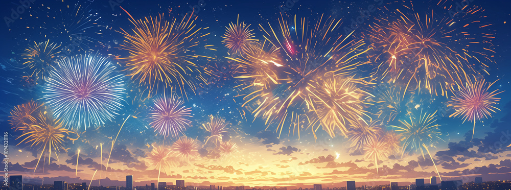 Obraz premium Golden Firework Celebration Banner for New Year and Holidays