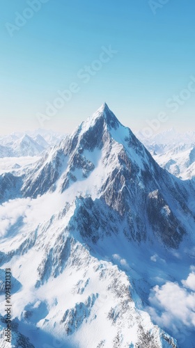 Aerial shot of snow capped peaks with clouds, showcasing stunning mountain scenery 