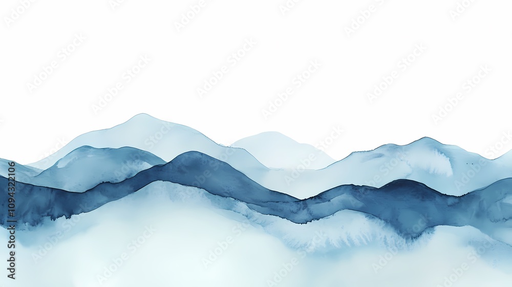 Traditional Chinese watercolor blue and white silk dyed mountain illustration poster background