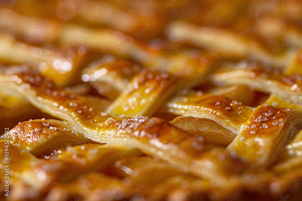 Close up of lattice pattern on freshly baked apple pie Close up of lattice pattern on freshly baked apple pie