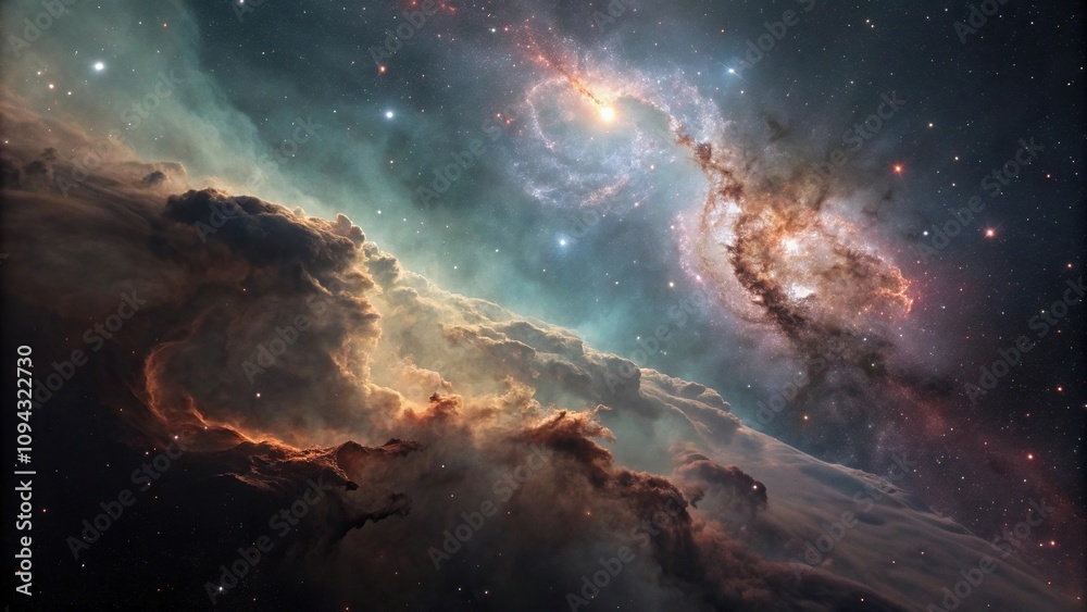 Cosmic clouds of gas and dust collapsing under gravity's pull, galaxy birth, collapsing clouds Cosmic clouds of gas and dust collapsing under gravity's pull, galaxy birth, collapsing clouds