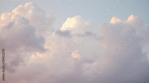 Muted colors of renaissance era-inspired cloud formations against a pale blue sky, , dreamy atmosphere