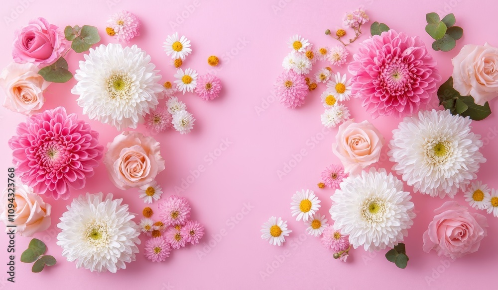 International Women's Day Celebration with Pink Roses and Floral Frame on Soft Pastel Background International Women's Day Celebration with Pink Roses and Floral Frame on Soft Pastel Background