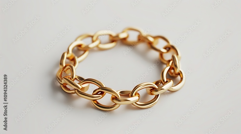 a gold chain bracelet, every link perfectly detailed against a white background.