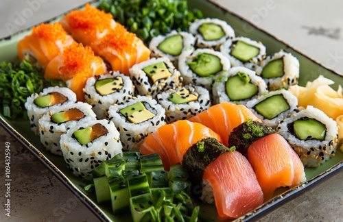 Sushi roll set in plastic container. photo