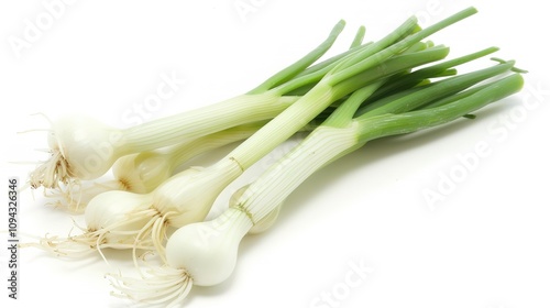 Green Scallions on a White Background - a fresh and minimal visual. The vibrant green scallions pop against the clean white backdrop, creating a crisp and natural look.