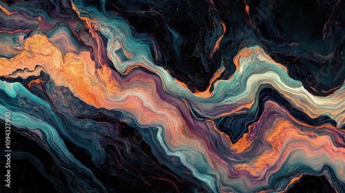 Abstract Swirling Dark Teal and Orange Marble Texture