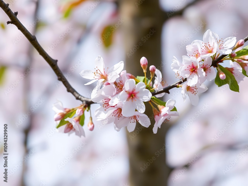 Wild cherry blossoms on a tree branch, nature, spring, botanical Wild cherry blossoms on a tree branch, nature, spring, botanical