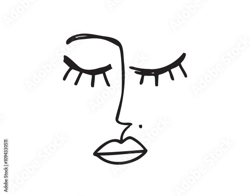 Glamour woman face portrait line art. Outline beauty girl face concept for print clothes, textile