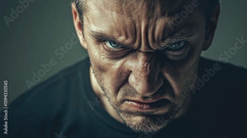 Man with a fierce expression, showing courage and determination