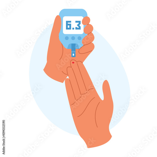 Finger pricking for glucose monitoring with glucometer. Personal health management or diagnostics