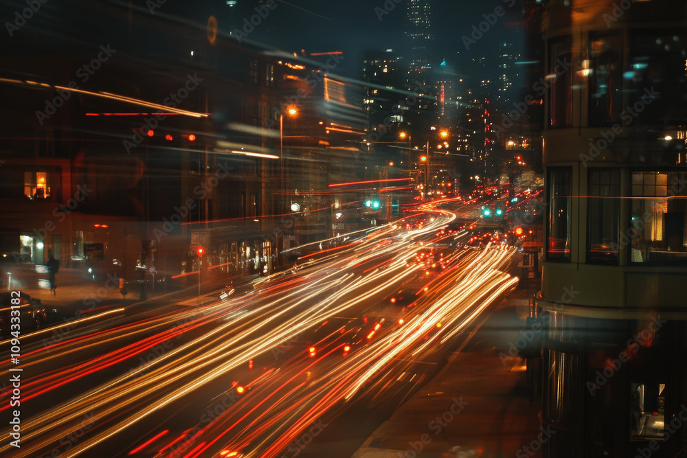 Fototapeta premium Long-Exposure Traffic Lights in the City