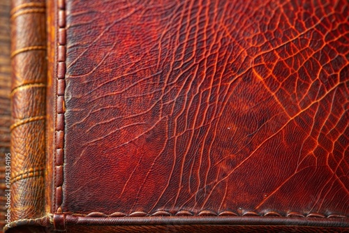 Vintage leather book cover close-up with rich texture photo