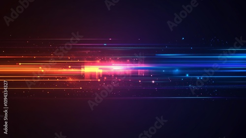 Abstract light streaks, vibrant red and blue hues on dark background.