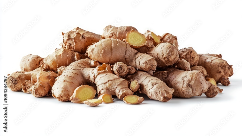 Fresh ginger root pile isolated on white background. (1) Fresh ginger root pile isolated on white background. (1)