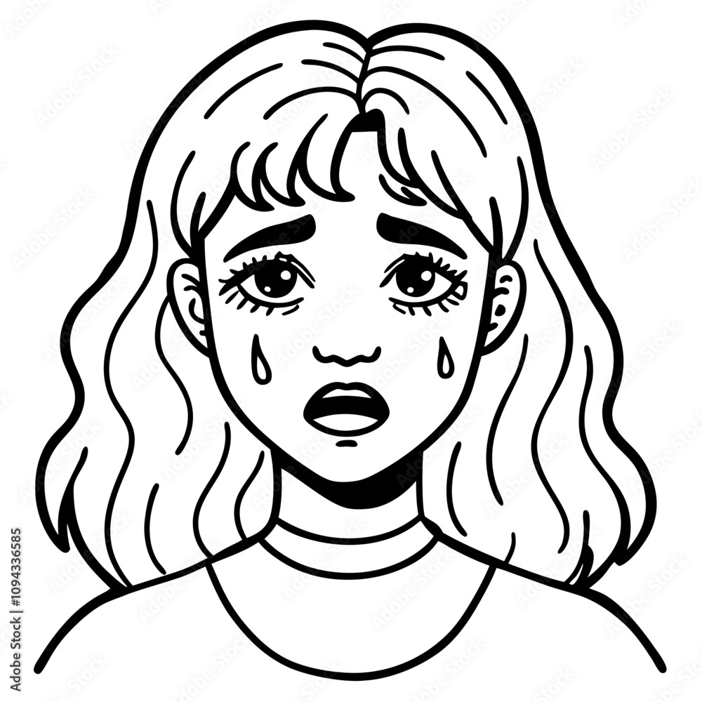 crying girl illustration