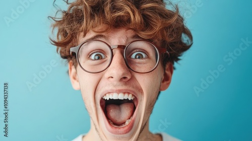 Teenager expressing excitement, eyes wide and mouth open in happiness