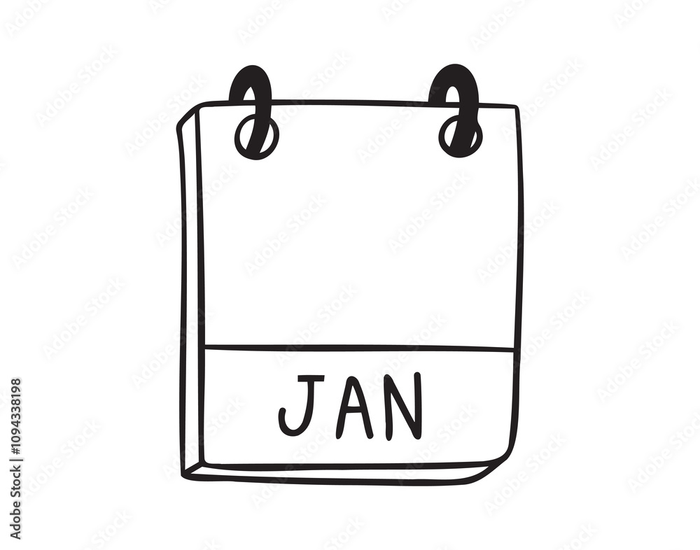 January calendar month page hand drawn doodle icon. Outline line symbol for planning. Single calendar element. January calendar month page hand drawn doodle icon. Outline line symbol for planning. Single calendar element.