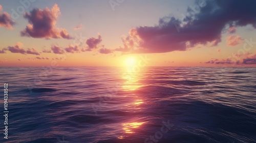 Golden Hour Sunset Over the Ocean Waves. AI Generated