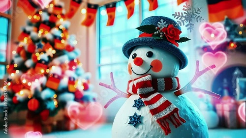 Adorable little snowman wearing a big hat