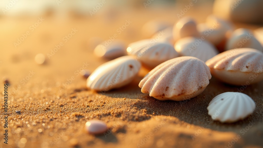 Cowrie shells on golden sand, softly lit by warm light and complemented by gentle shadows, creating a contemporary and polished visual effect. Cowrie shells on golden sand, softly lit by warm light and complemented by gentle shadows, creating a contemporary and polished visual effect.