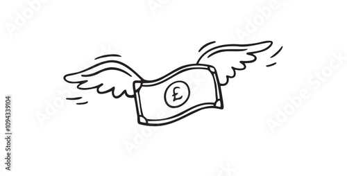 Concept of Flying pound sterling Money with Wings Depicting Freedom and Wealth