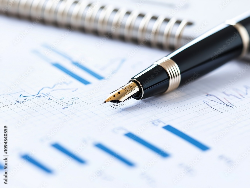 Consultant Money Organization concept. Business analytics with pen and charts on paper.