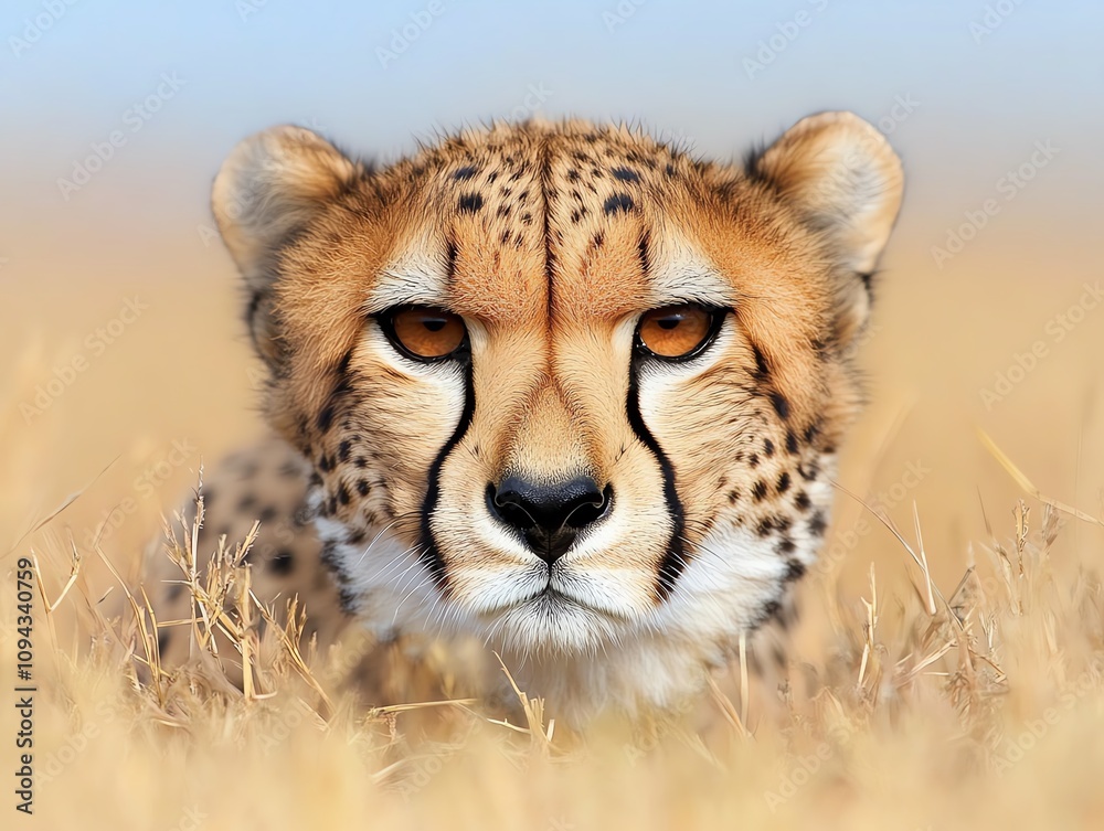A cheetah lounging in the golden grasses of an African plain A cheetah lounging in the golden grasses of an African plain