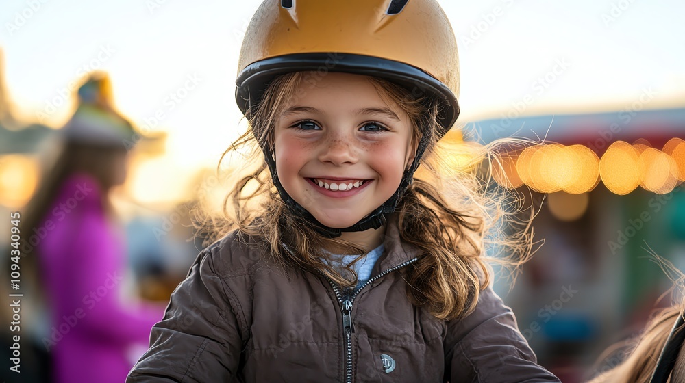 A child riding a pony at a countryside fair