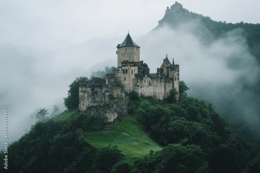 Naklejka premium Mysterious Castle in the Mist