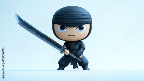 A stylized cartoon ninja character wielding a sword in a dynamic pose. photo