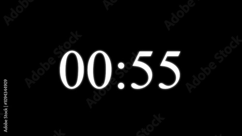 countdown animation, 1 minutes displays a timer counting down minutes and seconds