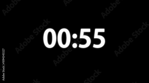 countdown animation, 1 minutes displays a timer counting down minutes and seconds