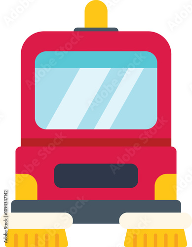 Red street cleaning vehicle washing and maintaining road hygiene, urban sanitary service car, municipal machinery