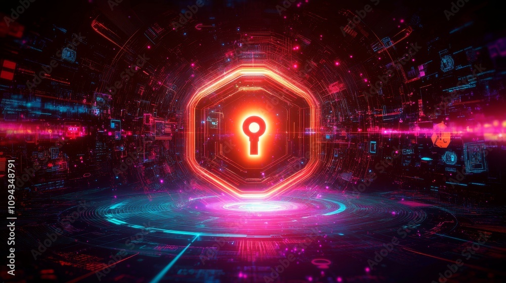 Obraz premium Hexagonal Cybersecurity Network Connection Illustration