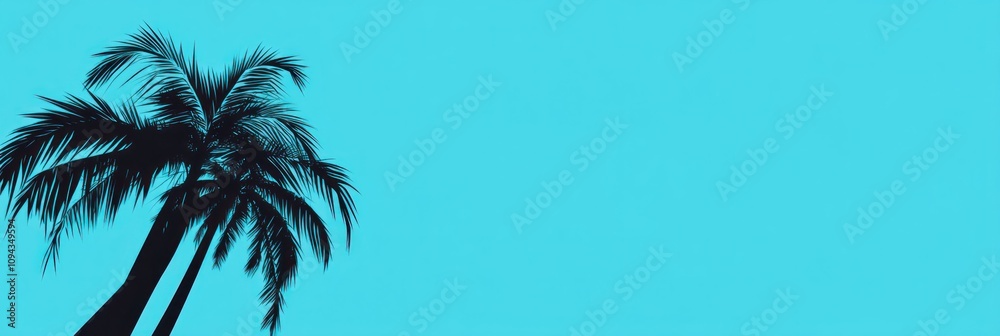 A silhouette of a palm tree against a vibrant turquoise background. A silhouette of a palm tree against a vibrant turquoise background.