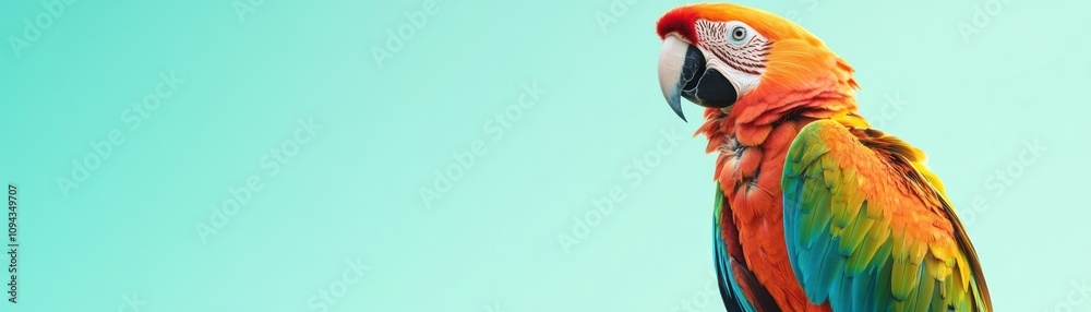 A vibrant parrot with colorful feathers against a soft turquoise background. A vibrant parrot with colorful feathers against a soft turquoise background.