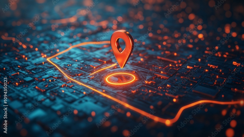 Simplified Travel Planning: Digital Map with Marked Route and Destination Pin Simplified Travel Planning: Digital Map with Marked Route and Destination Pin
