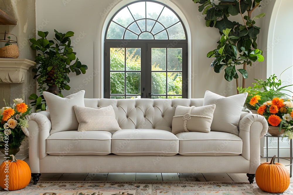 Obraz premium Cozy Autumn Living Room with Elegant Decor for Seasonal Inspiration