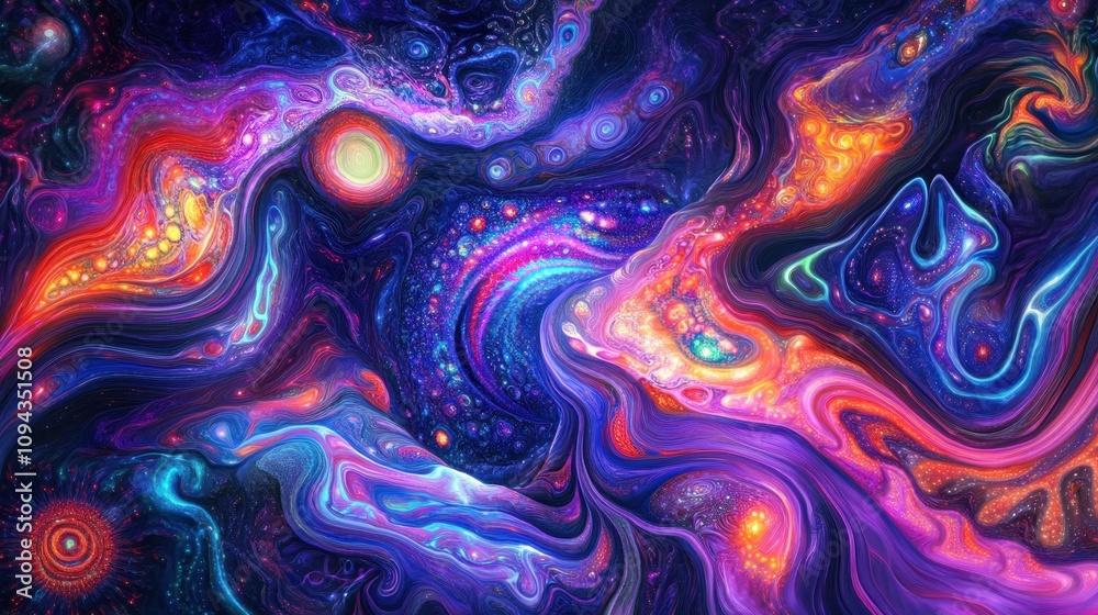 A vibrant, swirling cosmic abstract design featuring colorful patterns and celestial elements. A vibrant, swirling cosmic abstract design featuring colorful patterns and celestial elements.