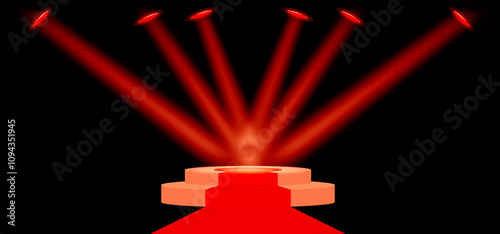 Stage podium and color lighting display platform, modern studio, wall scene fashion, stage podium scene with for Award Ceremony and colorful presentation. 3D rendering.
