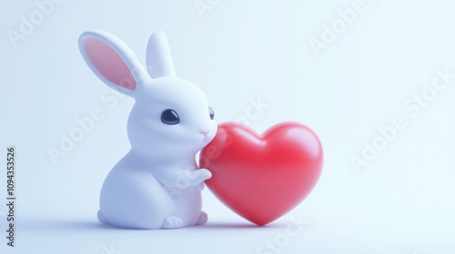 A cute white rabbit holding a red heart, symbolizing love and affection.