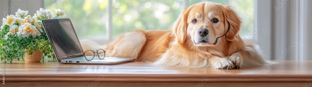 Adorable Dog Sitting at a Desk, Perfect for Home Office, Work from Home, Pet Lovers, Cute Animal Companion, Dog in Workspace, Pet in Office Setting Adorable Dog Sitting at a Desk, Perfect for Home Office, Work from Home, Pet Lovers, Cute Animal Companion, Dog in Workspace, Pet in Office Setting