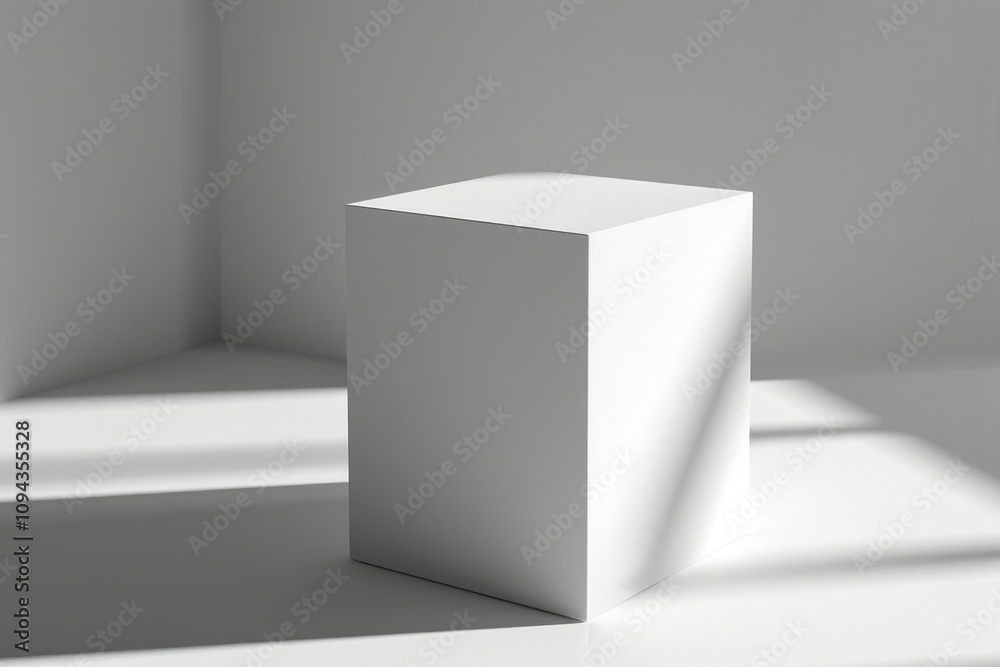 White 3D Cube. Abstract Geometric Still Life with Black-and-White Shadows White 3D Cube. Abstract Geometric Still Life with Black-and-White Shadows