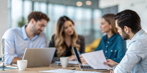 Office Teamwork in Blurred Meeting Room 